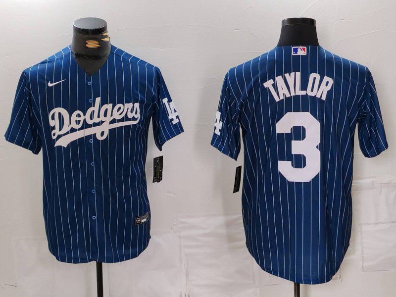 Men Los Angeles Dodgers 3 Taylor Blue Stripe Game 2024 Nike MLB Jersey style 1